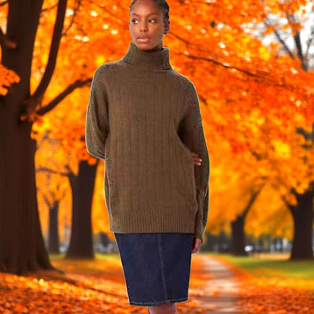 🍂Frank & Oak P2P 23" Wool Blend Brown Ribbed Turtleneck Sweater